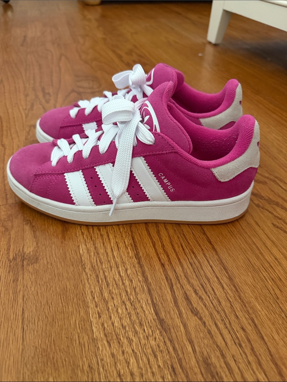 adidas Pink Suede Campus Sneakers with White Stripes